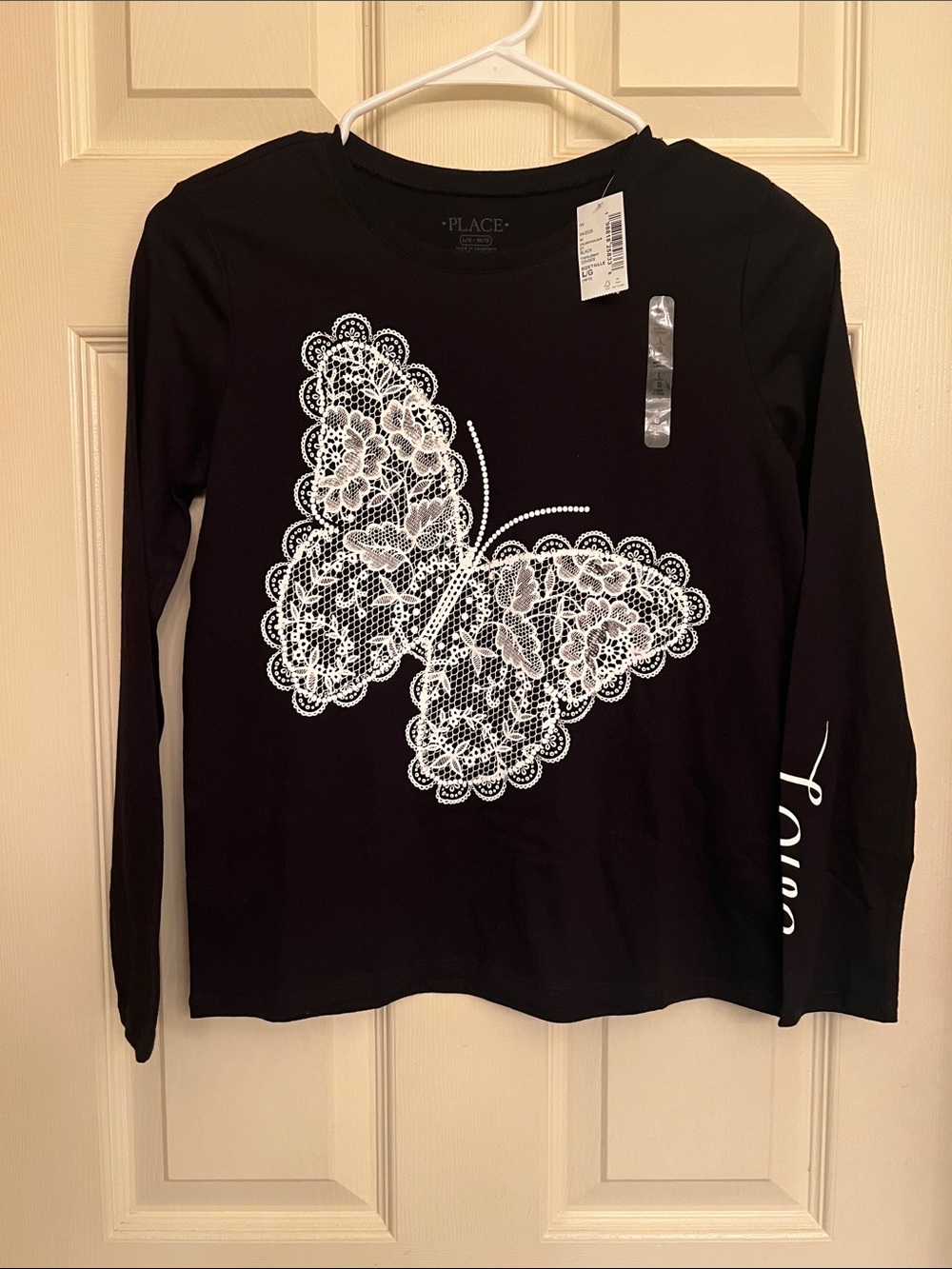 The Children's Place Black Long Sleeve Tee with White Lace Butterfly Graphic